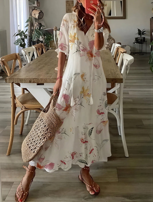 Vestido Fluido Estampado con Detalle de Volantes