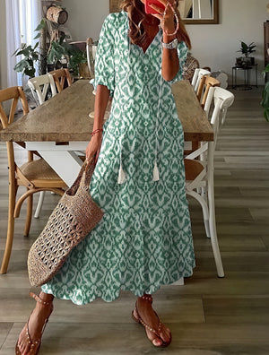 Vestido Fluido Estampado con Detalle de Volantes