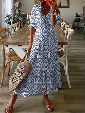 Vestido Fluido Estampado con Detalle de Volantes