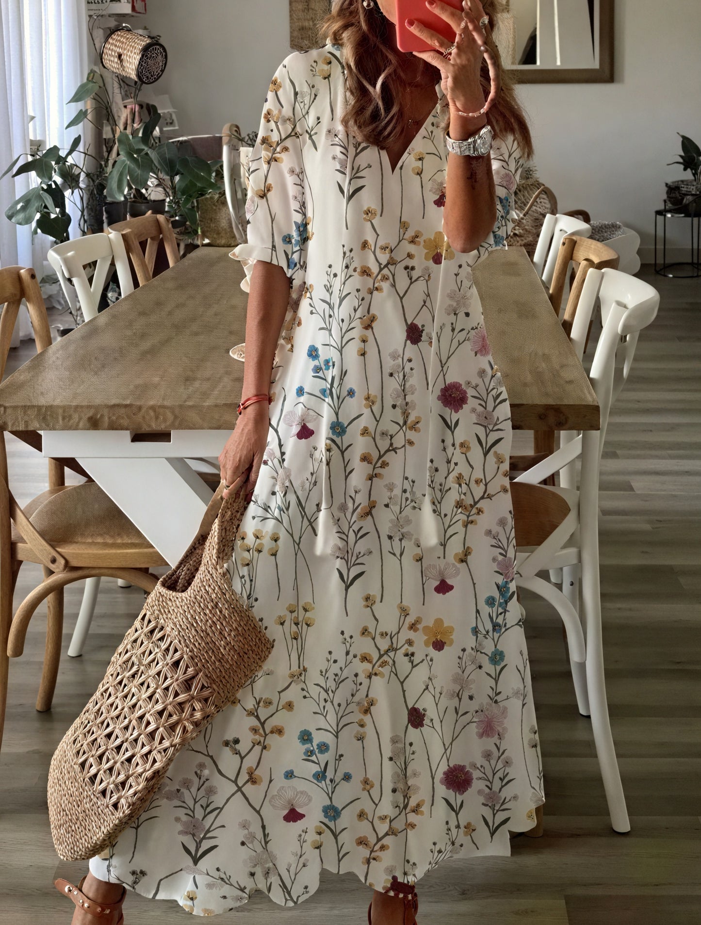 Vestido Fluido Estampado con Detalle de Volantes