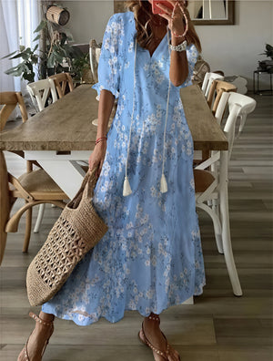 Vestido Fluido Estampado con Detalle de Volantes