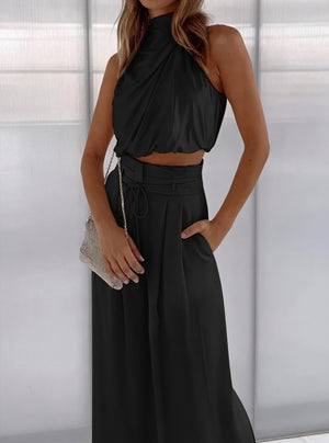 Conjunto Halter Chic: Pantalón Ancho & Top