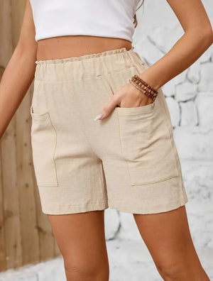 Shorts de Cintura Alta y Bolsillos Patch