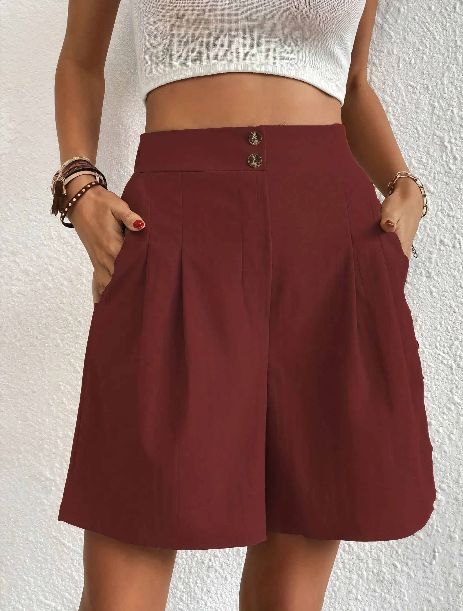 Shorts de Cintura Alta con Botones Dorados