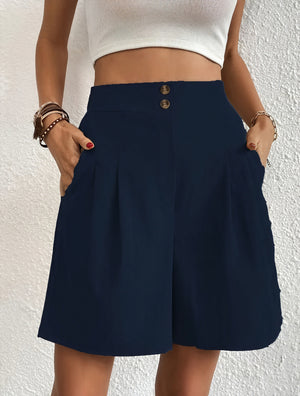 Shorts de Cintura Alta con Botones Dorados