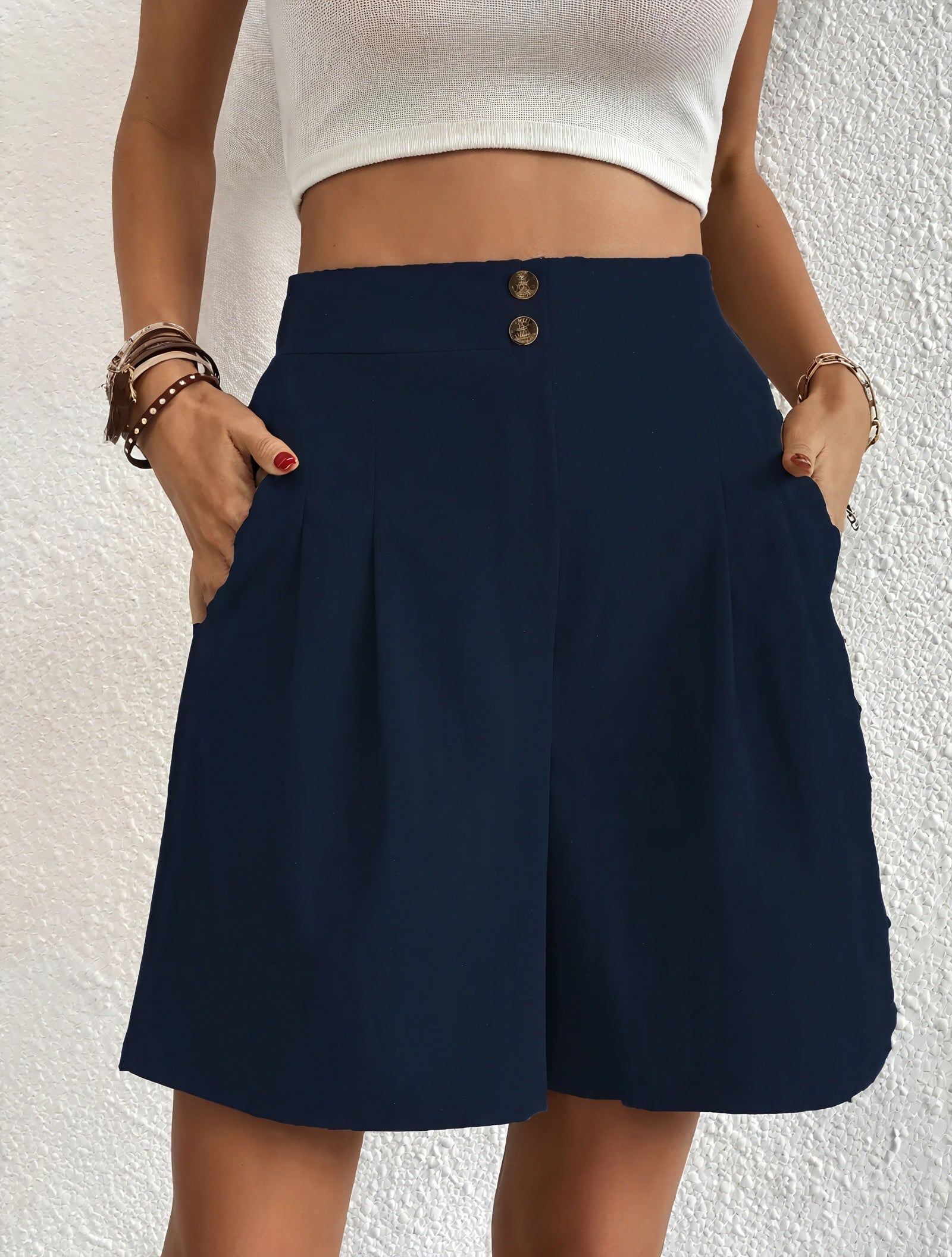 Shorts de Cintura Alta con Botones Dorados