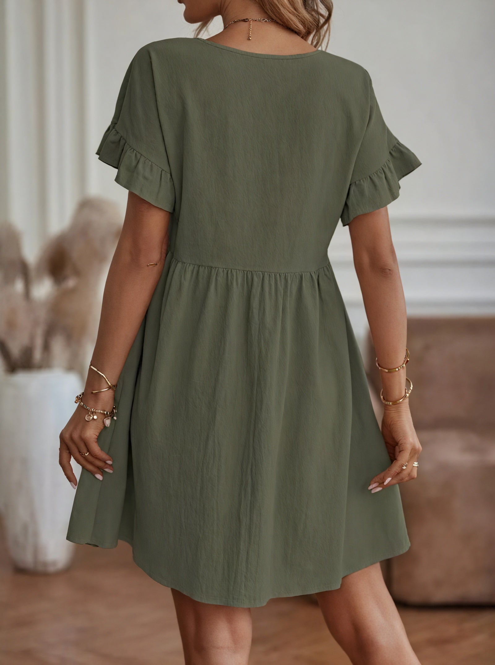 Vestido Línea A Mujer - Mangas Volante, Cintura Fruncida, Varios Colores-82588-94ca5e9f-6cc4-4de3-b03a-65bc892cc77b