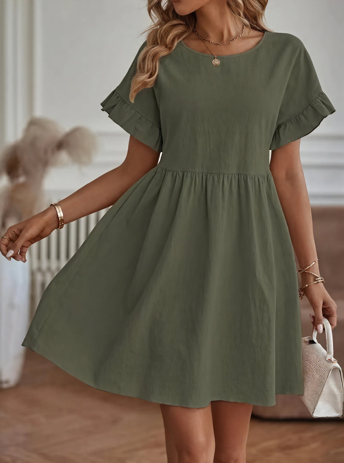 Vestido Línea A Mujer - Mangas Volante, Cintura Fruncida, Varios Colores-82588-75a38148-95c8-418c-90f4-ae654a7d7c02