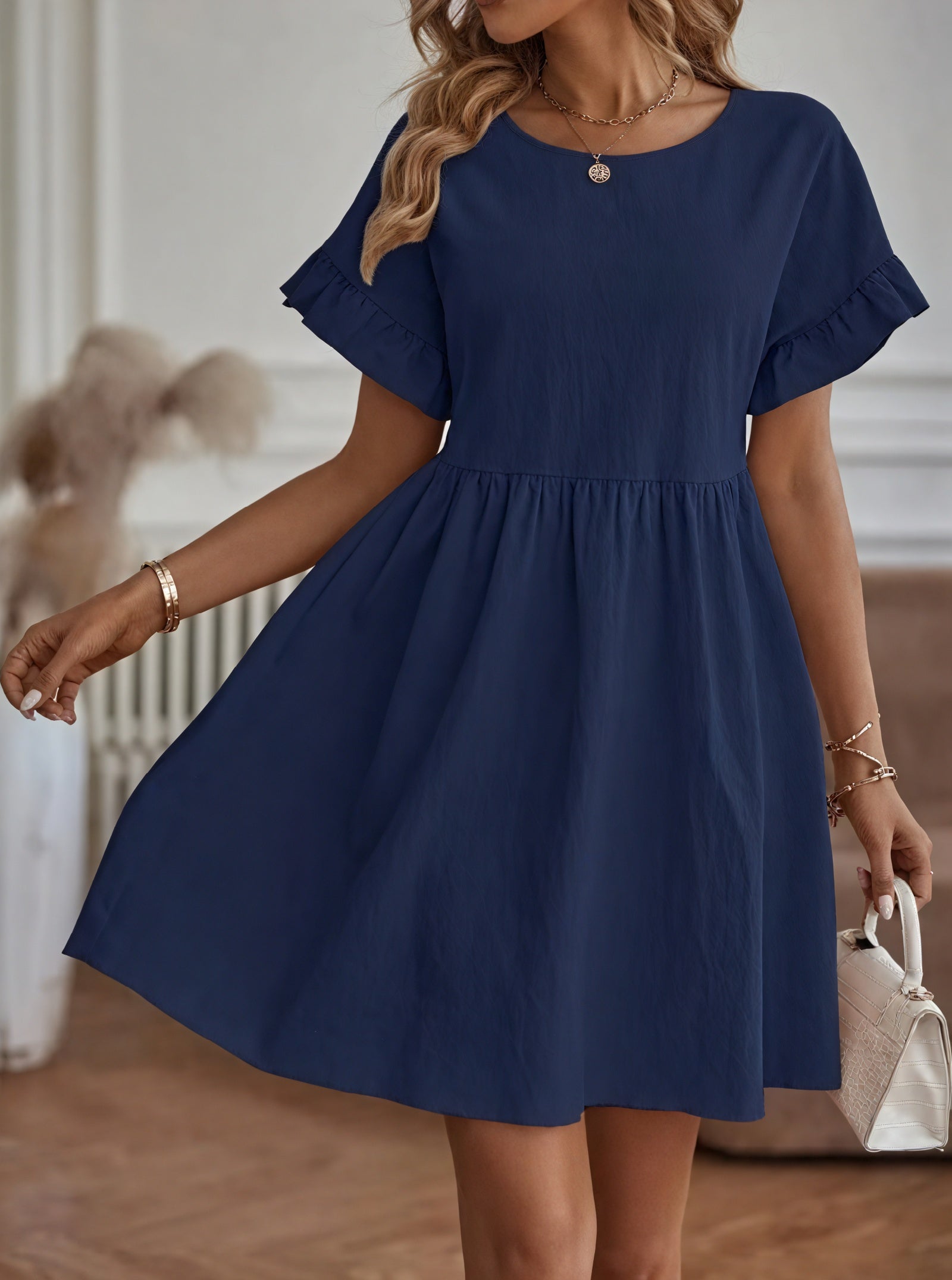 Vestido Línea A Mujer - Mangas Volante, Cintura Fruncida, Varios Colores-82588-68ca1c86-54c3-4ed3-95e8-c68a97bed729