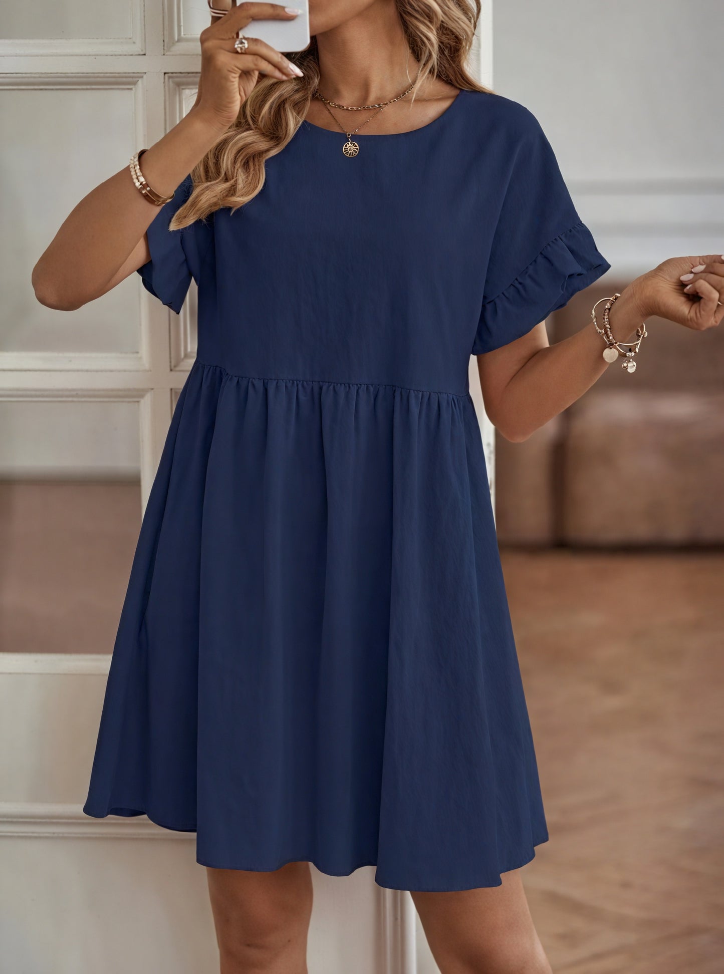 Vestido Línea A Mujer - Mangas Volante, Cintura Fruncida, Varios Colores-82588-1cf21da5-7be2-4276-88ef-448312651ed2