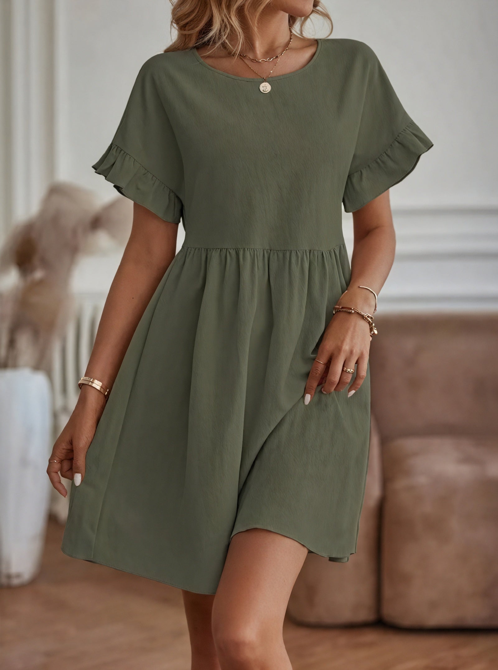 Vestido Línea A Mujer - Mangas Volante, Cintura Fruncida, Varios Colores-82588-9b9ce8cd-d87f-4046-a0da-8b042afab286