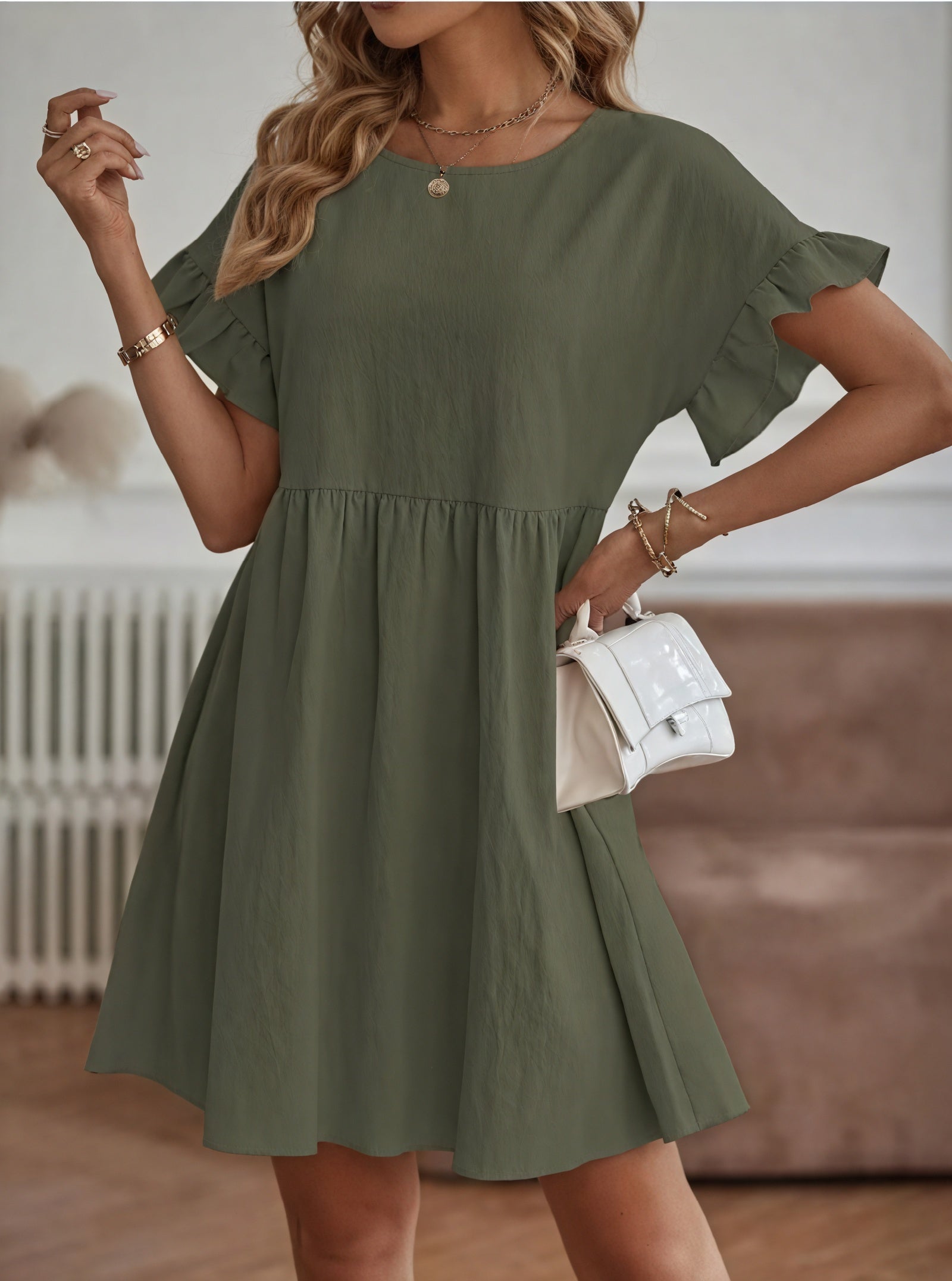 Vestido Línea A Mujer - Mangas Volante, Cintura Fruncida, Varios Colores-82588-657b3a81-b481-4bbe-96ff-45c0200e88db