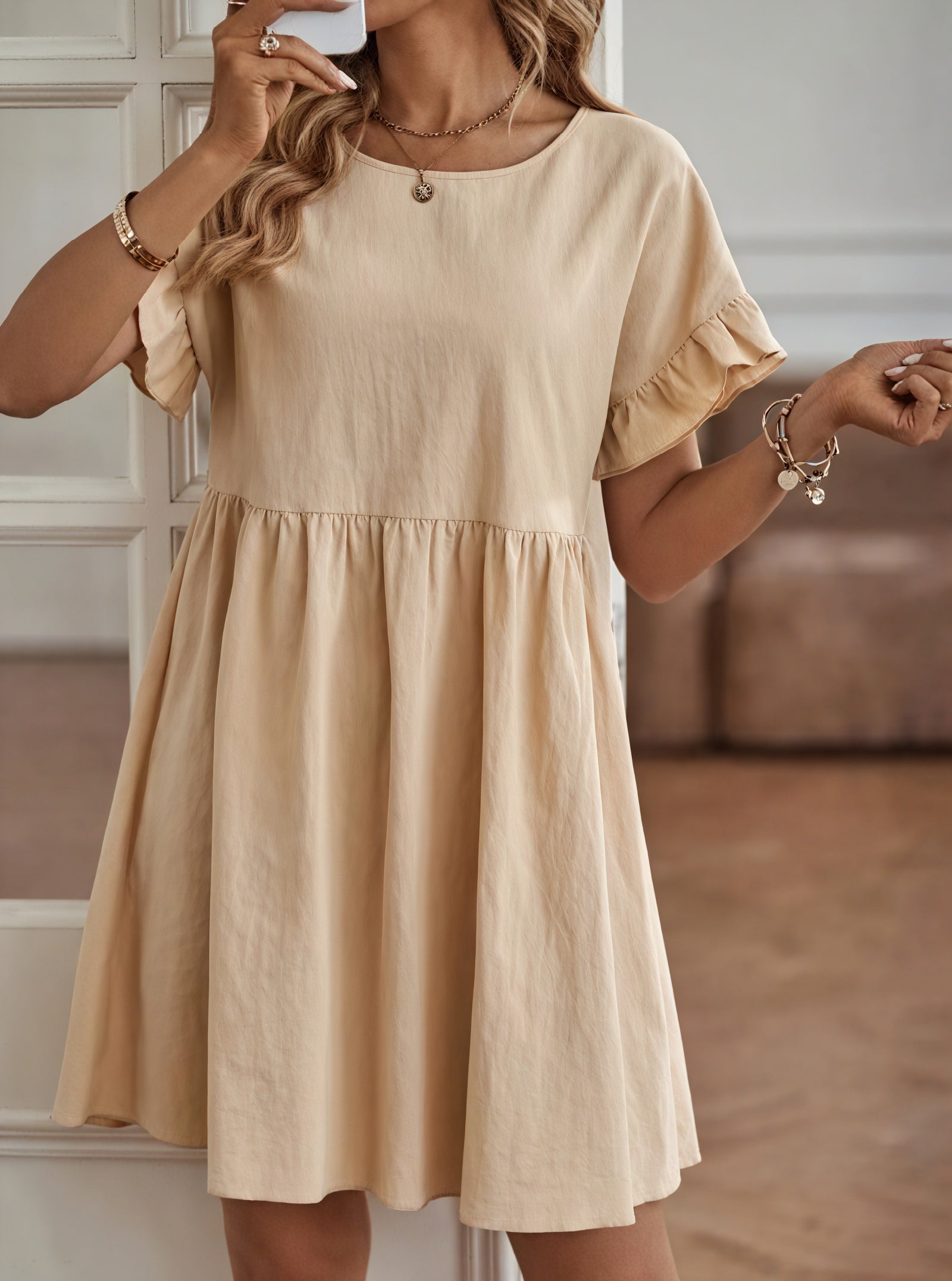 Vestido Línea A Mujer - Mangas Volante, Cintura Fruncida, Varios Colores-82588-04e874b0-3b16-4c7d-b8c2-bba915c3dfa5