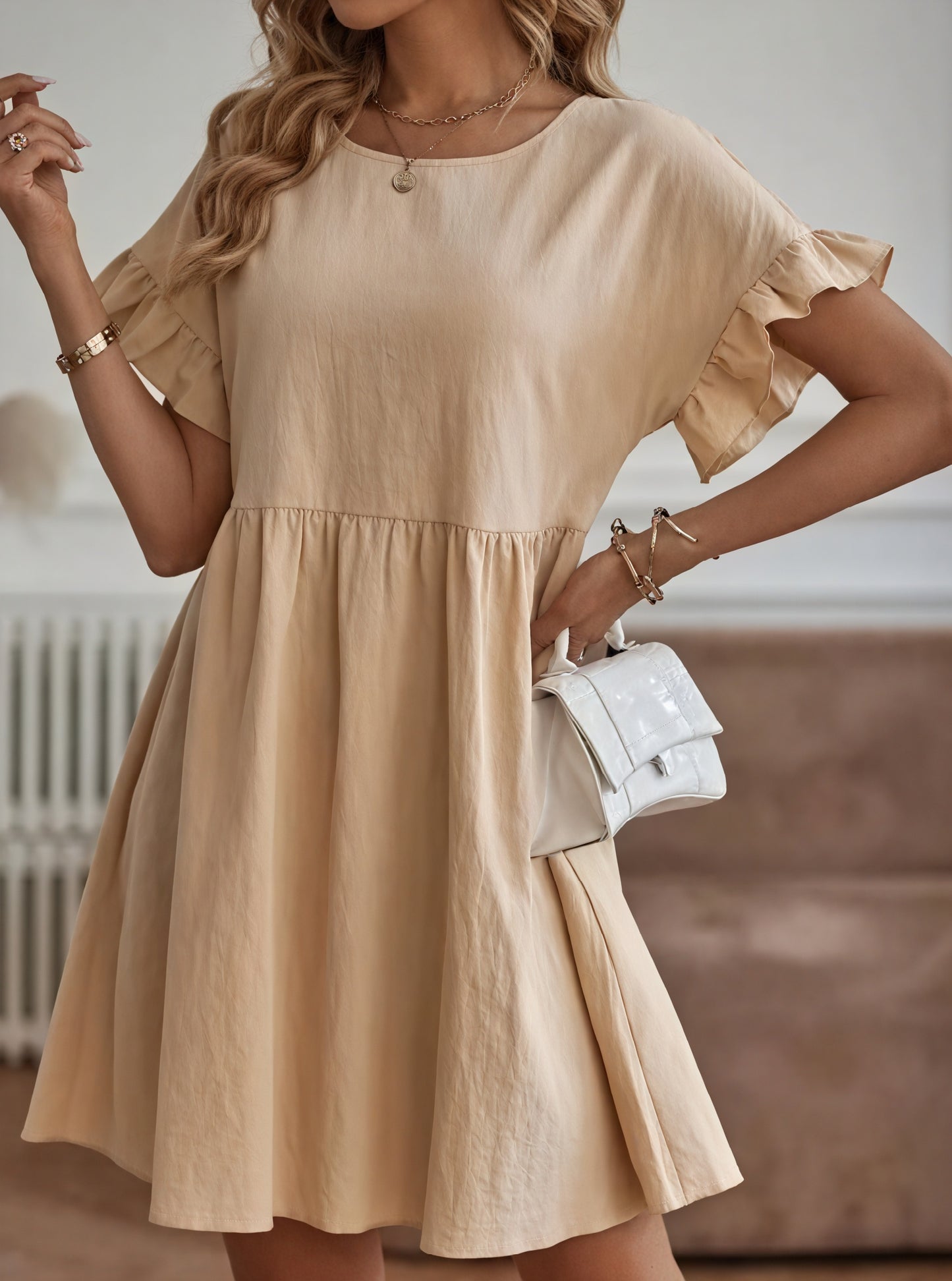 Vestido Línea A Mujer - Mangas Volante, Cintura Fruncida, Varios Colores-82588-435fa651-56d4-410f-a85d-89c65b88e8c1