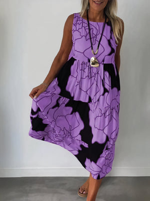 Vestido Midi Floral con Diseño Escalado
