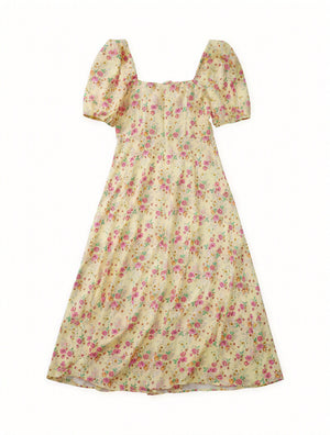 Vestido Floral de Verano con Escote Cuadrado, Mangas Abullonadas y Abertura Alta – Estilo Femenino y Romántico-82654-b9d4b94b-1c89-4514-810b-85cf61dab06e