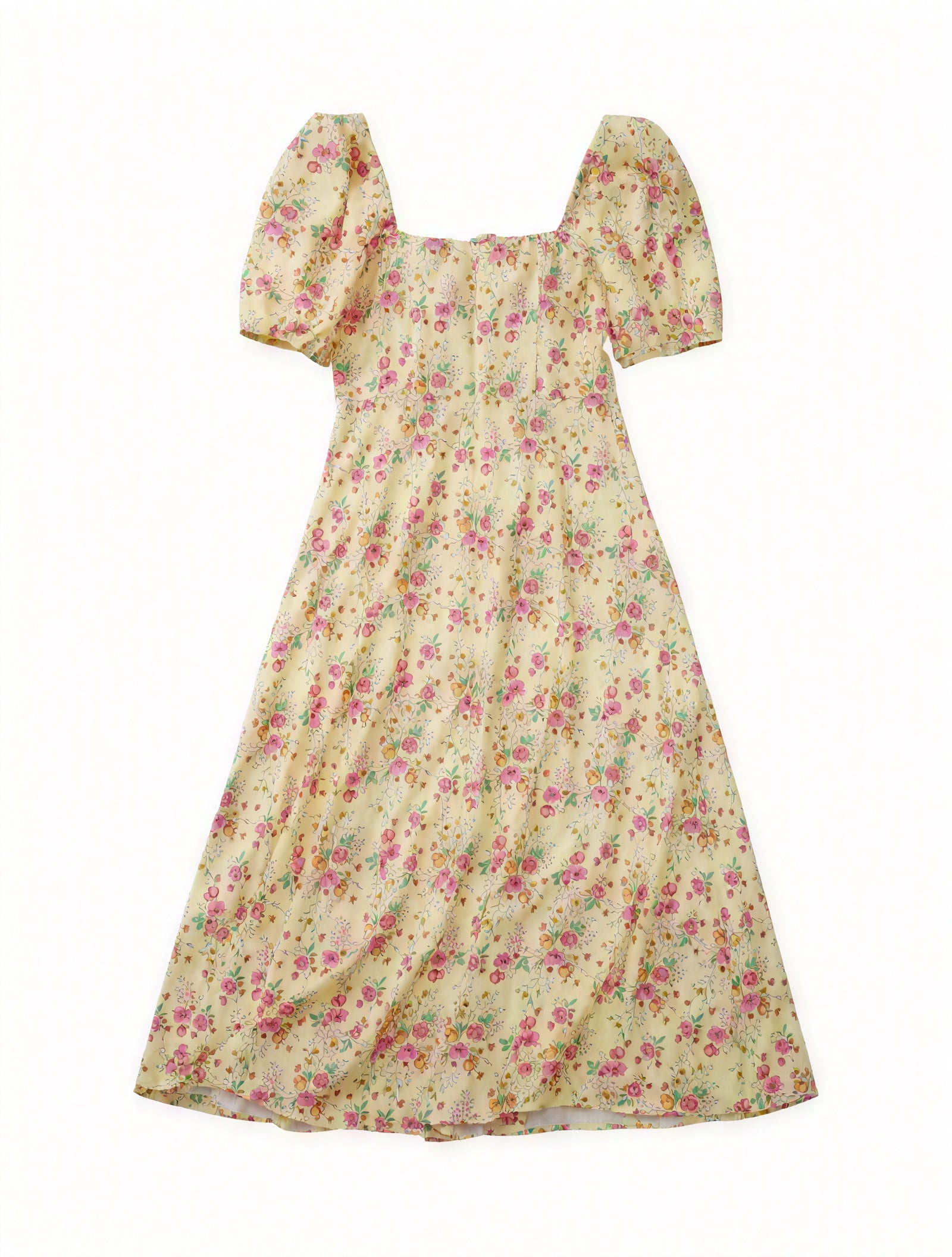 Vestido Floral de Verano con Escote Cuadrado, Mangas Abullonadas y Abertura Alta – Estilo Femenino y Romántico-82654-b9d4b94b-1c89-4514-810b-85cf61dab06e