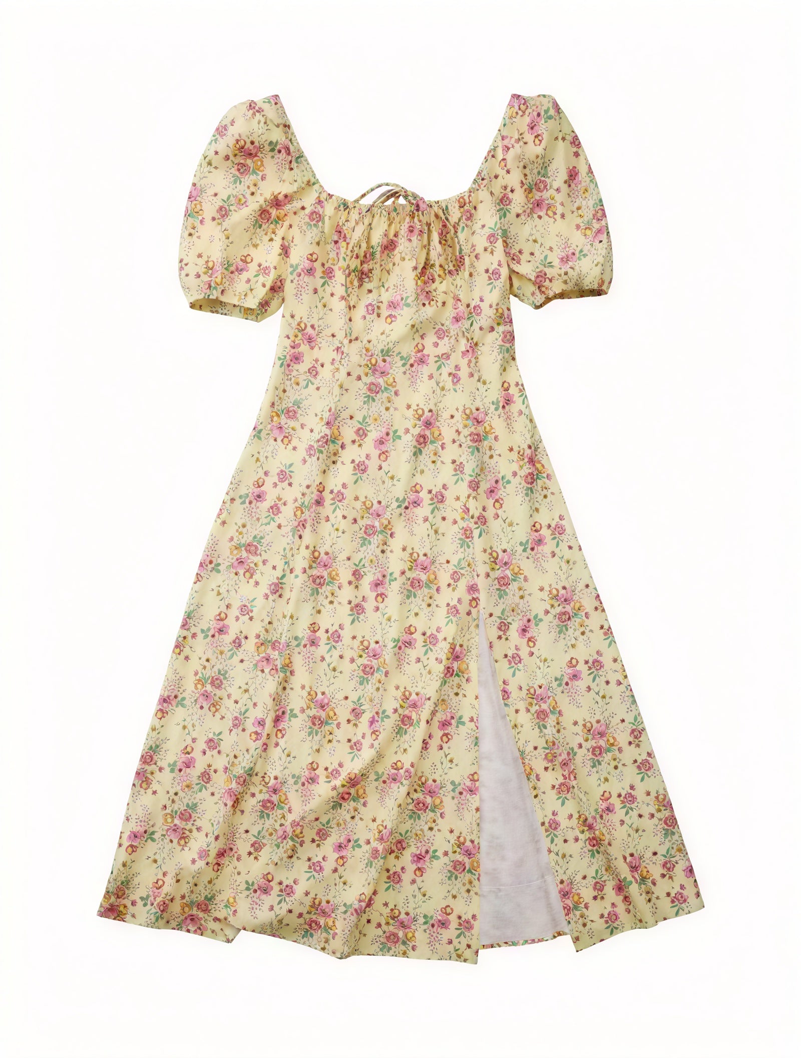 Vestido Floral de Verano con Escote Cuadrado, Mangas Abullonadas y Abertura Alta – Estilo Femenino y Romántico-82654-65e016b2-4a0f-4946-b0d0-1235ca1d23b3