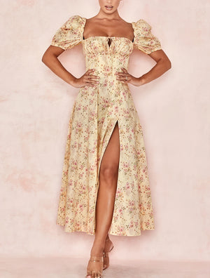 Vestido Floral de Verano con Escote Cuadrado, Mangas Abullonadas y Abertura Alta – Estilo Femenino y Romántico-82654-06e283b0-bbe6-4bdd-a4cf-929cae42846e