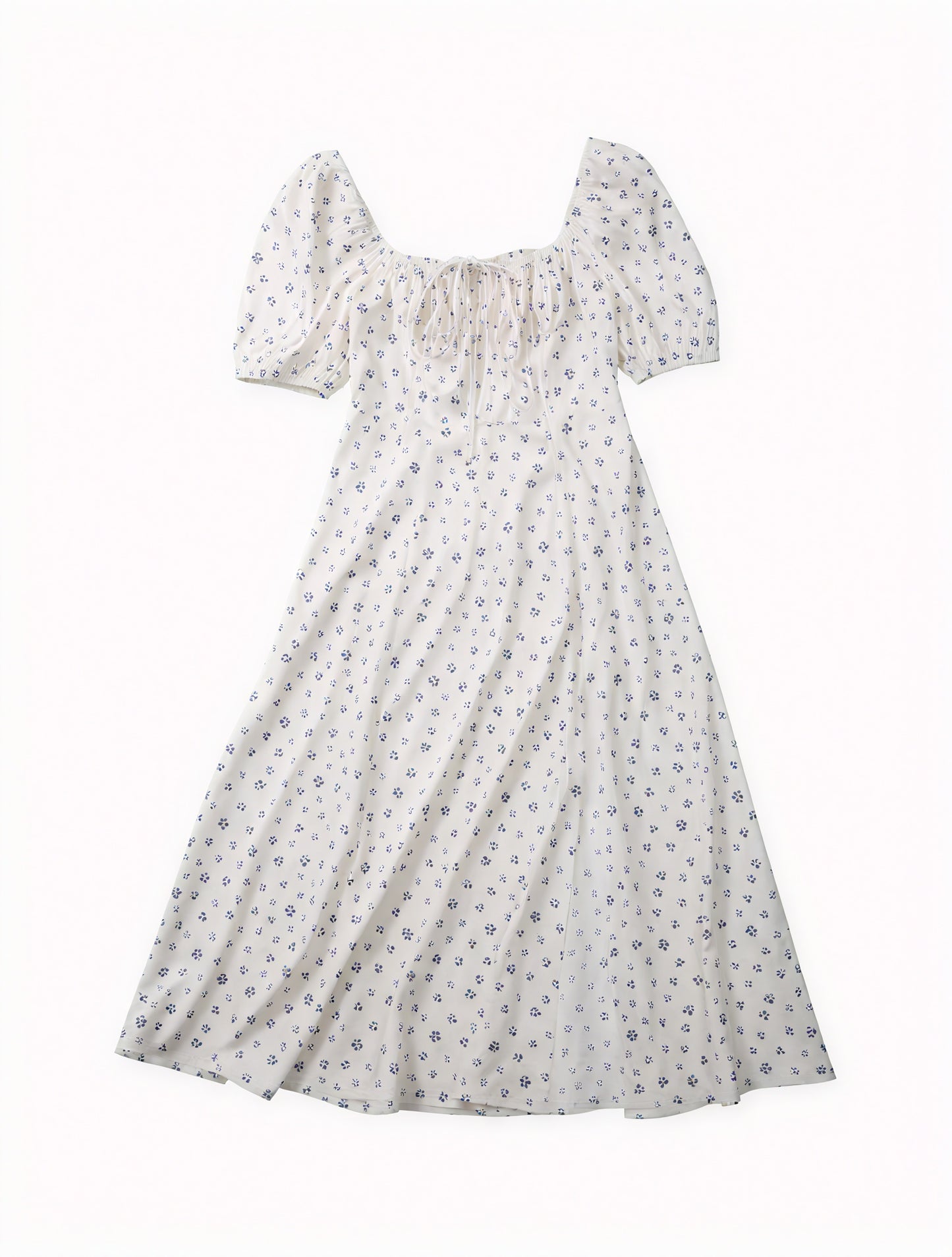 Vestido Floral de Verano con Escote Cuadrado, Mangas Abullonadas y Abertura Alta – Estilo Femenino y Romántico-82654-ef05ad92-0744-410a-ad85-94d147092514