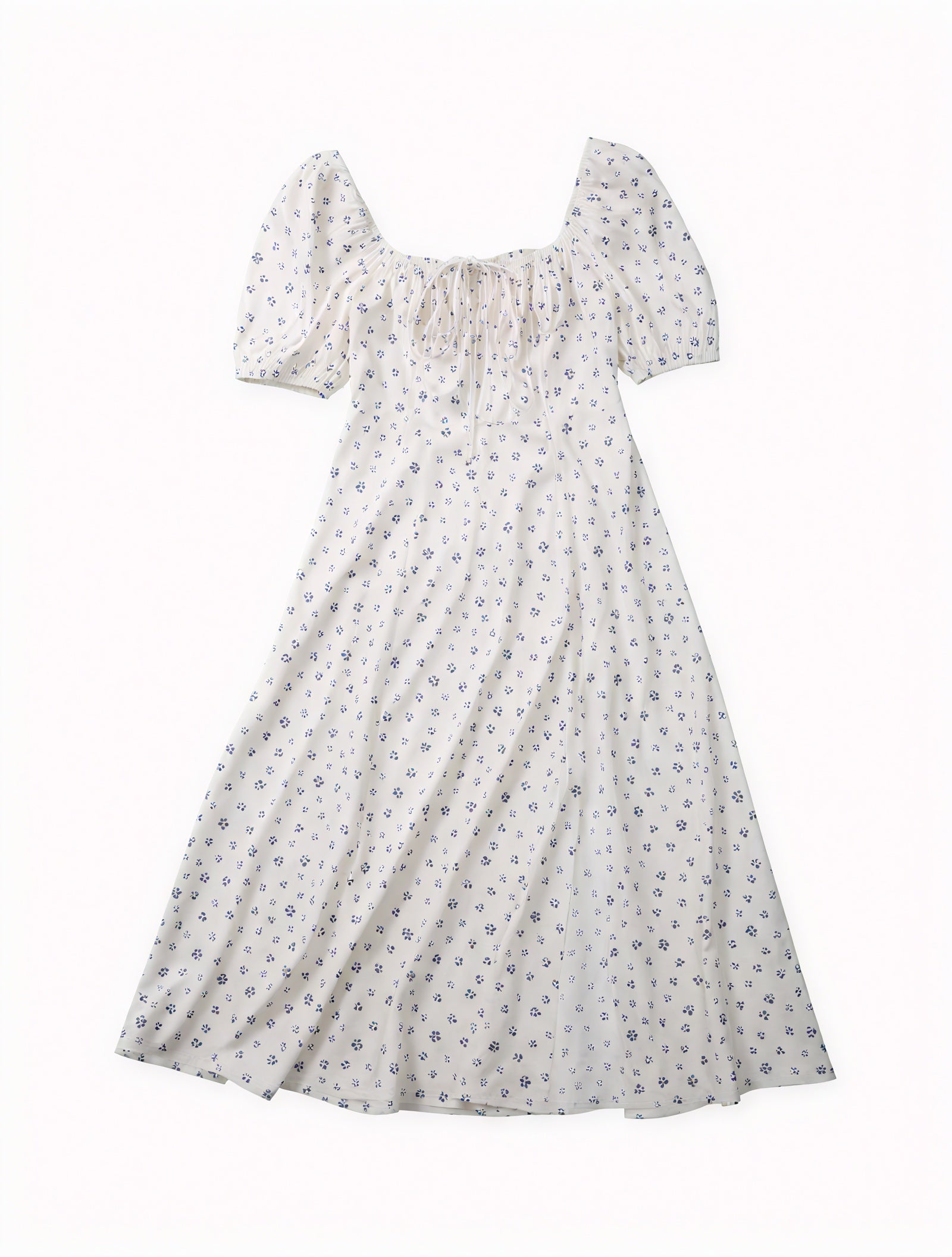 Vestido Floral de Verano con Escote Cuadrado, Mangas Abullonadas y Abertura Alta – Estilo Femenino y Romántico-82654-ef05ad92-0744-410a-ad85-94d147092514