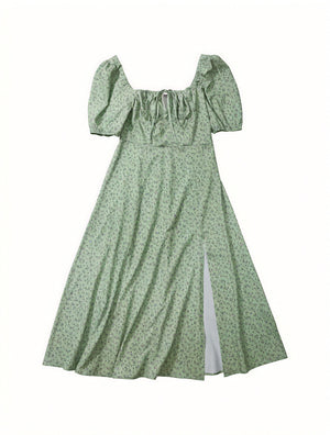 Vestido Floral de Verano con Escote Cuadrado, Mangas Abullonadas y Abertura Alta – Estilo Femenino y Romántico-82654-52f05232-dbe1-4558-aa21-57dcdd4a198c