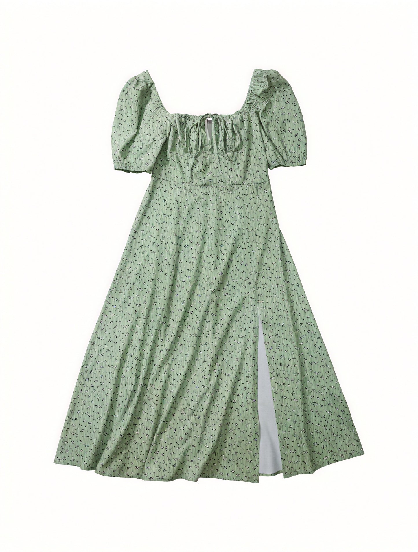 Vestido Floral de Verano con Escote Cuadrado, Mangas Abullonadas y Abertura Alta – Estilo Femenino y Romántico-82654-52f05232-dbe1-4558-aa21-57dcdd4a198c