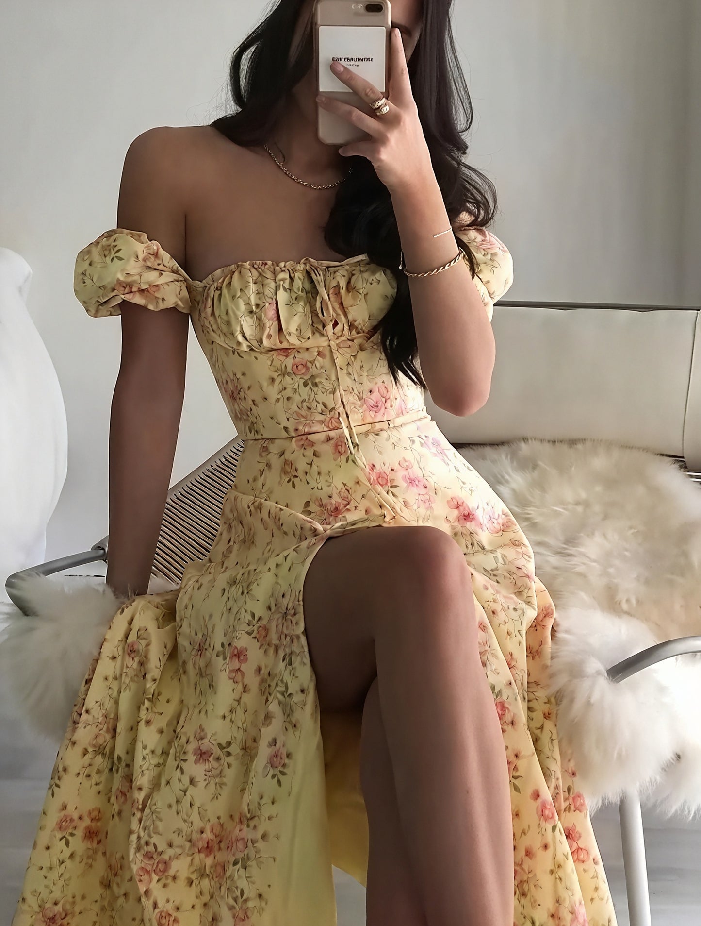 Vestido Floral de Verano con Escote Cuadrado, Mangas Abullonadas y Abertura Alta – Estilo Femenino y Romántico-82654-20c49eb6-f973-4fa7-99fe-8dd297965023