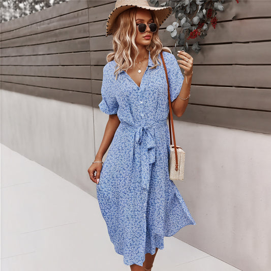 Vestido Midi Estampado Floral con Cinturón