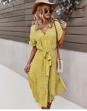Vestido Midi Estampado Floral con Cinturón