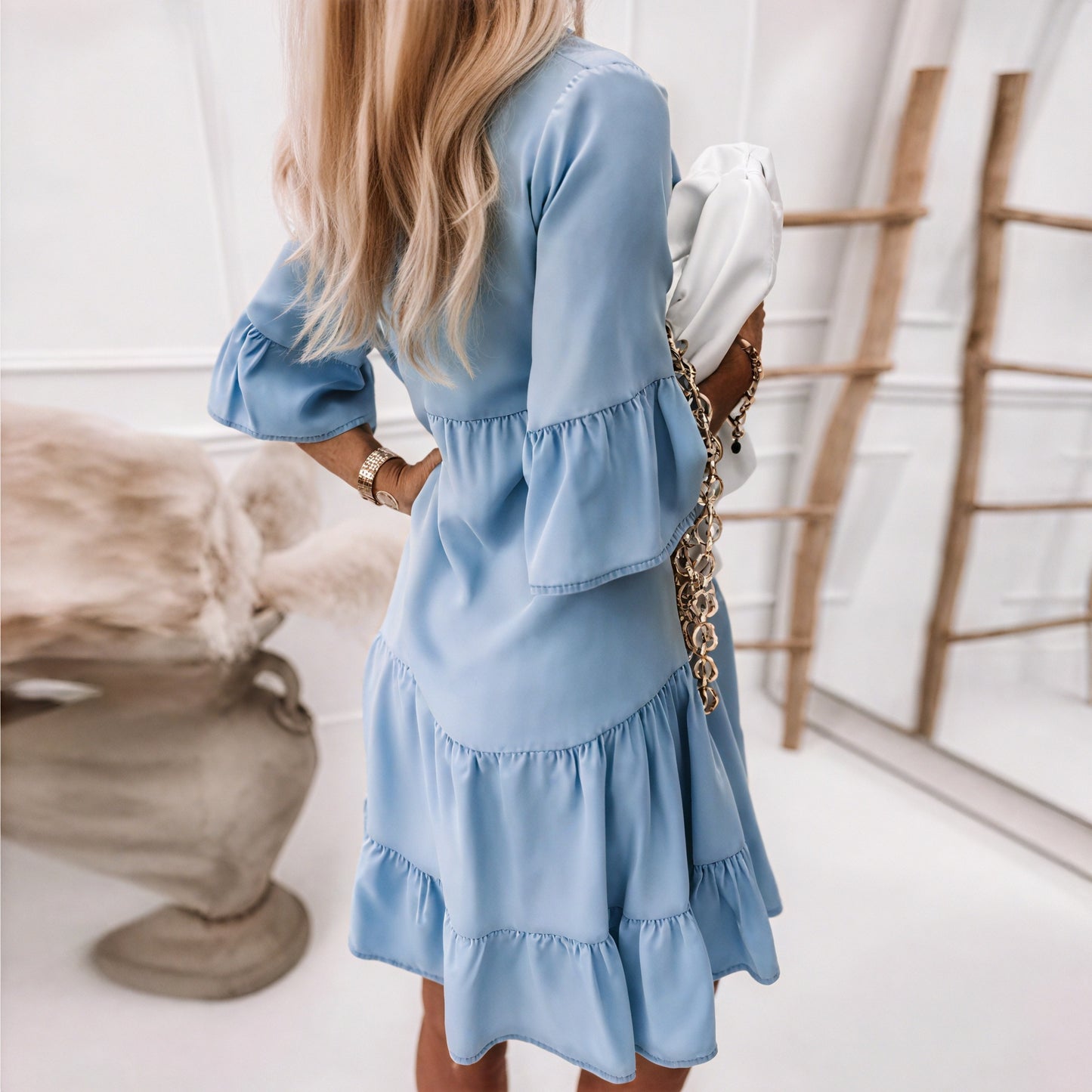 Vestido Denim Ligero con Volantes