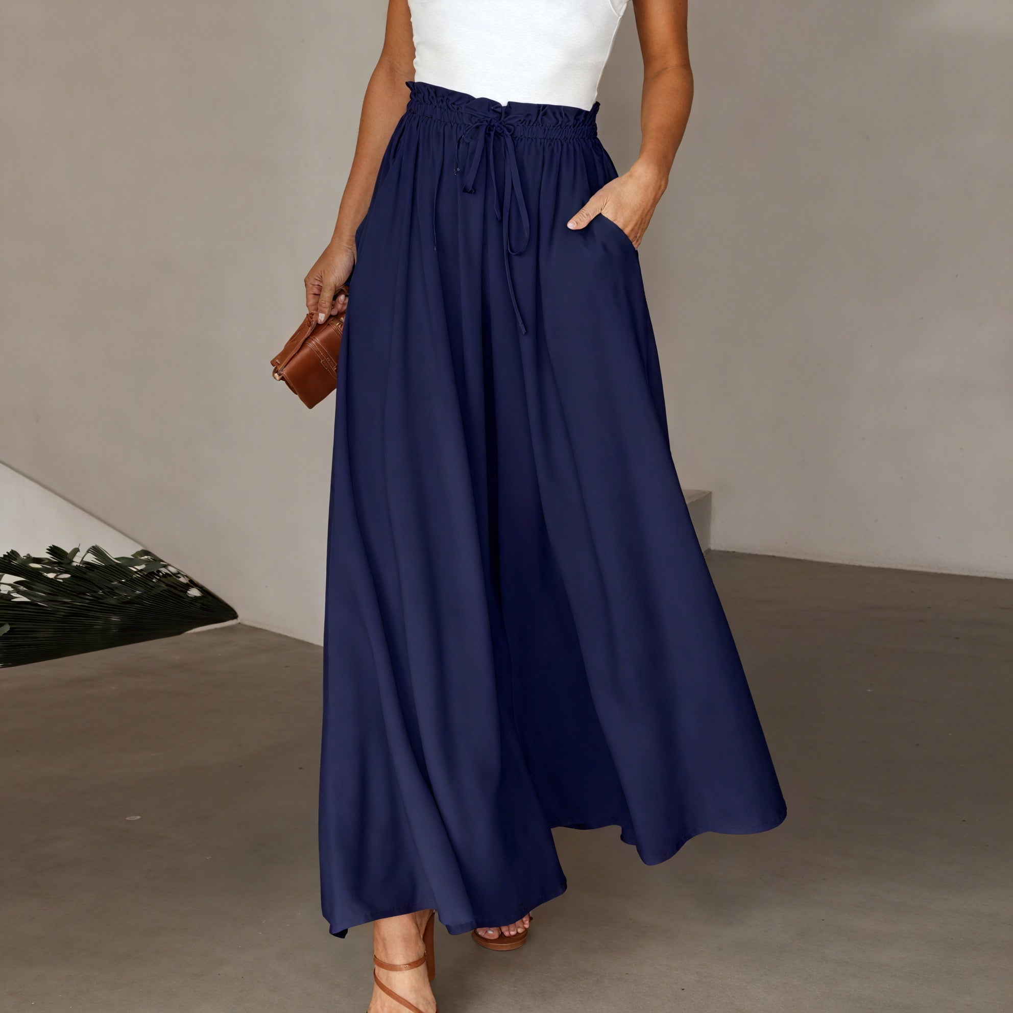 Pantalón Ancho Mujer Cintura Cordón Ajustable Bolsillos Laterales Silueta Fluida Cómodo Versátil-83212-ab10b238-b1be-42b0-a7f4-f2d1b653268b