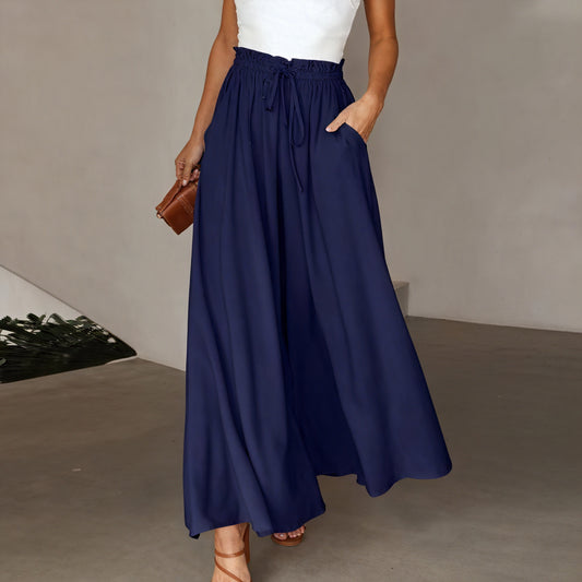 Pantalón Ancho Mujer Cintura Cordón Ajustable Bolsillos Laterales Silueta Fluida Cómodo Versátil-83212-ab10b238-b1be-42b0-a7f4-f2d1b653268b