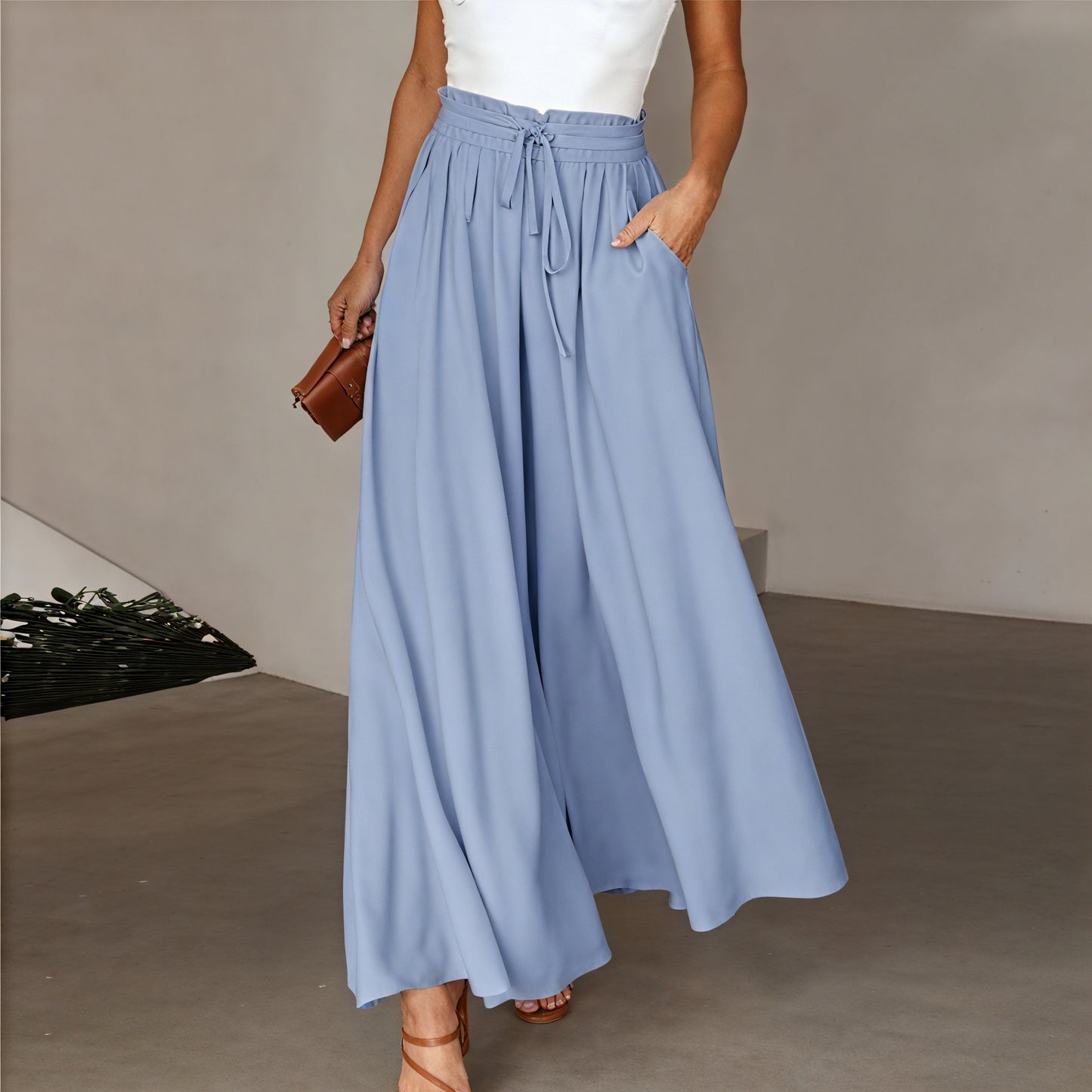 Pantalón Ancho Mujer Cintura Cordón Ajustable Bolsillos Laterales Silueta Fluida Cómodo Versátil-83212-831e0217-7fff-44be-8c3c-2633e62aad89