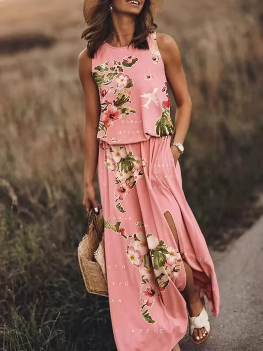 Vestido Maxi Sin Mangas con Abertura Lateral y Bolsillos | Estampado Único para Verano y Vacaciones-83214-d990d23a-4edd-4864-9e05-98e7e25a9c4e