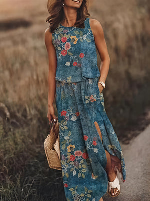 Vestido Maxi Sin Mangas con Abertura Lateral y Bolsillos | Estampado Único para Verano y Vacaciones-83214-54fef001-bb01-42b7-baa2-60f457a8ac16