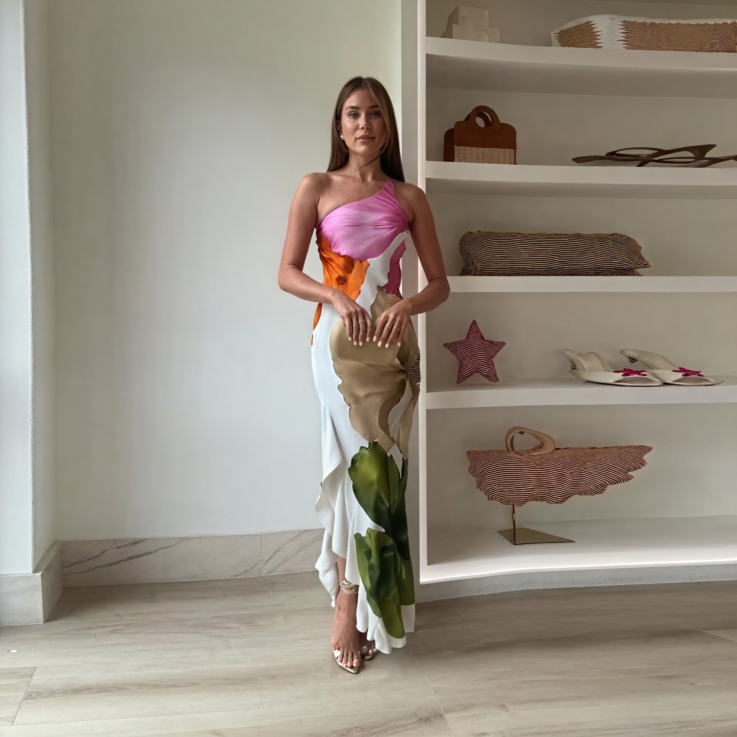 Vestido Maxi Mujer – Estampado Asimétrico, Hombro Único Halter, Elegante-83229-601f6e0b-4ec1-4c68-b0ba-7e08fc090395