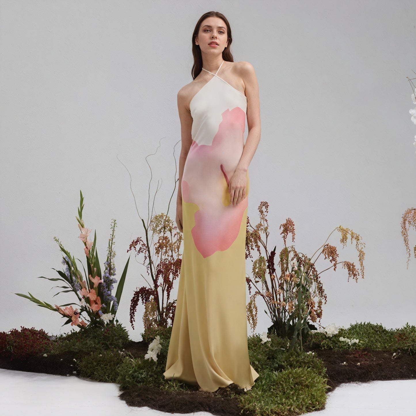 Vestido Maxi Mujer – Estampado Asimétrico, Hombro Único Halter, Elegante-83229-0e02d918-bc2b-48c8-bf23-70e6cb54b47e