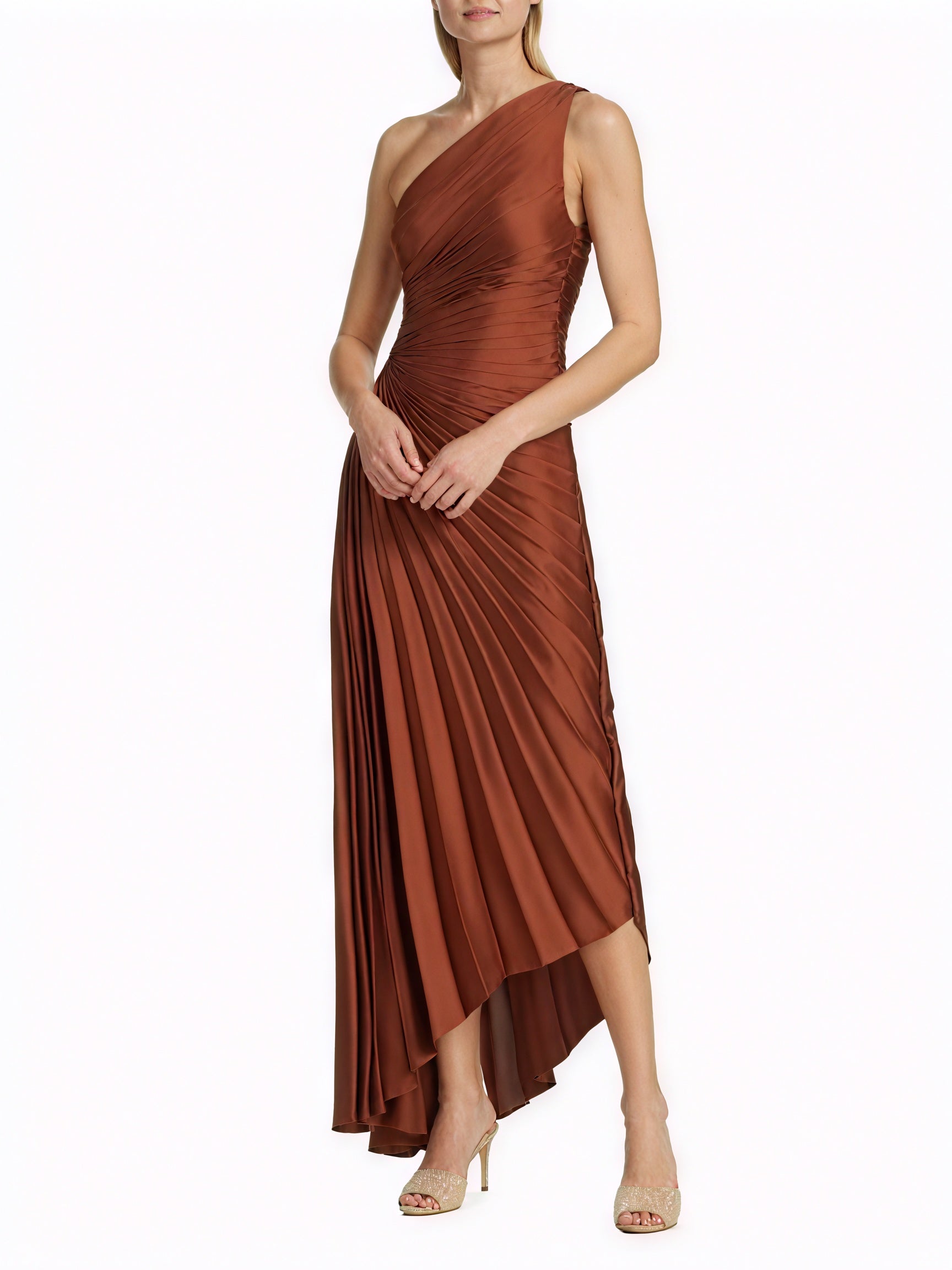 Vestido de Mujer Hombro Único Plisado Dobladillo Asimétrico, Estilo Elegante-83236-89a6f483-683d-4125-bfef-14561b9c6c7b