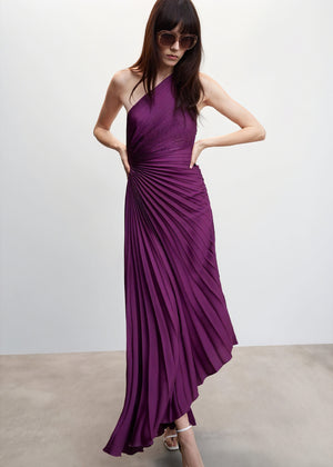 Vestido de Mujer Hombro Único Plisado Dobladillo Asimétrico, Estilo Elegante-83236-7848a536-1b43-4eff-9e1c-8d3b98e1f917