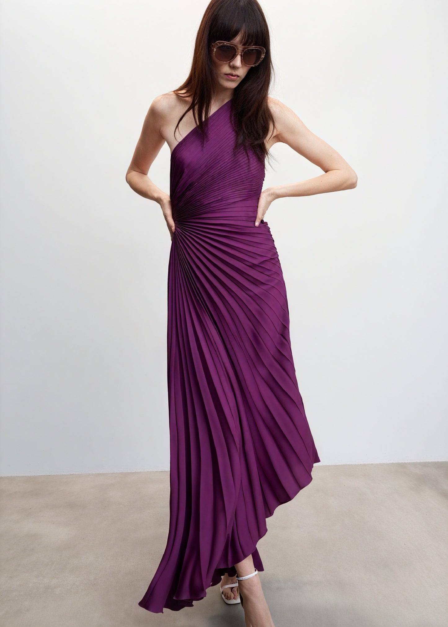 Vestido de Mujer Hombro Único Plisado Dobladillo Asimétrico, Estilo Elegante-83236-7848a536-1b43-4eff-9e1c-8d3b98e1f917