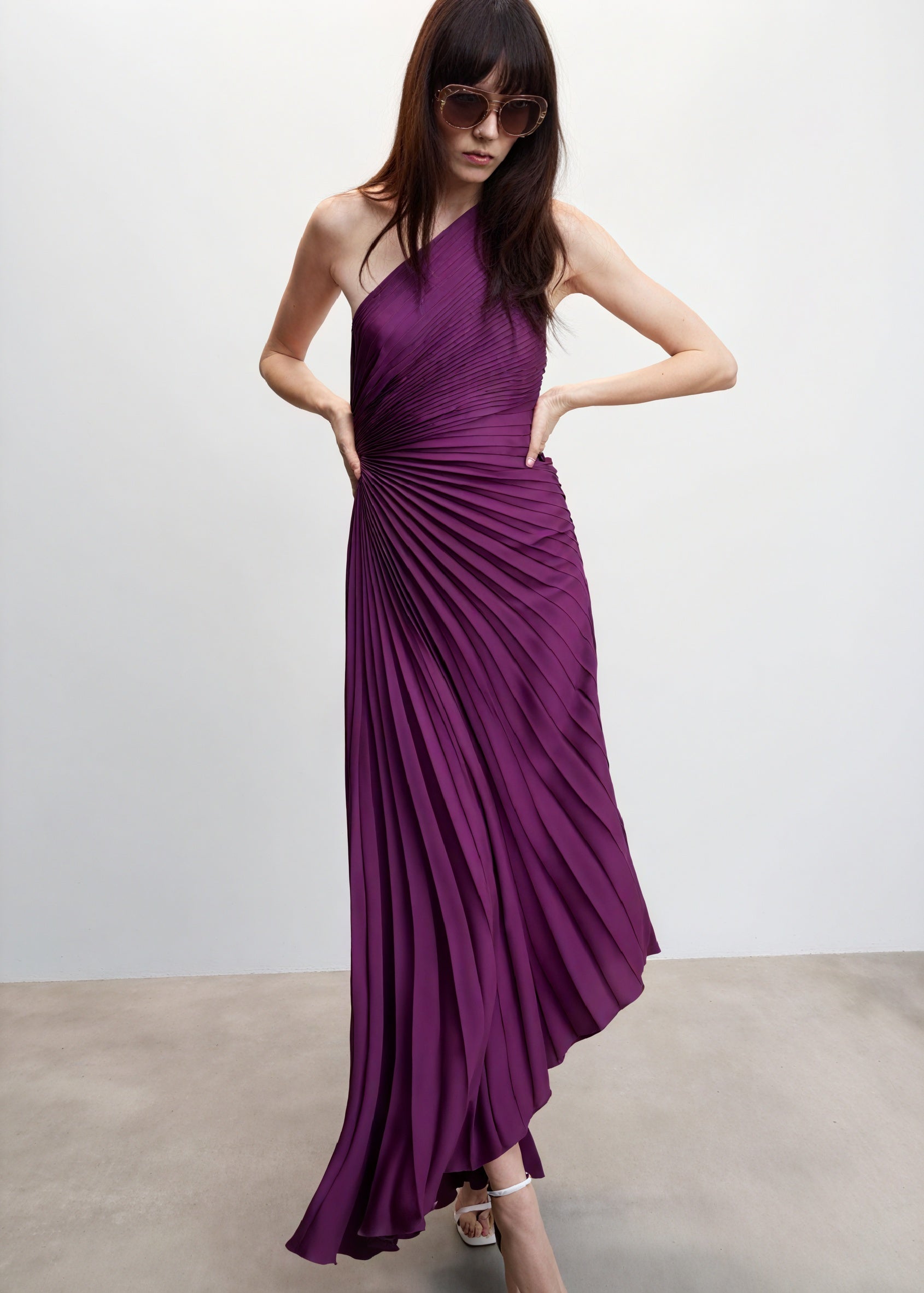 Vestido de Mujer Hombro Único Plisado Dobladillo Asimétrico, Estilo Elegante-83236-7848a536-1b43-4eff-9e1c-8d3b98e1f917