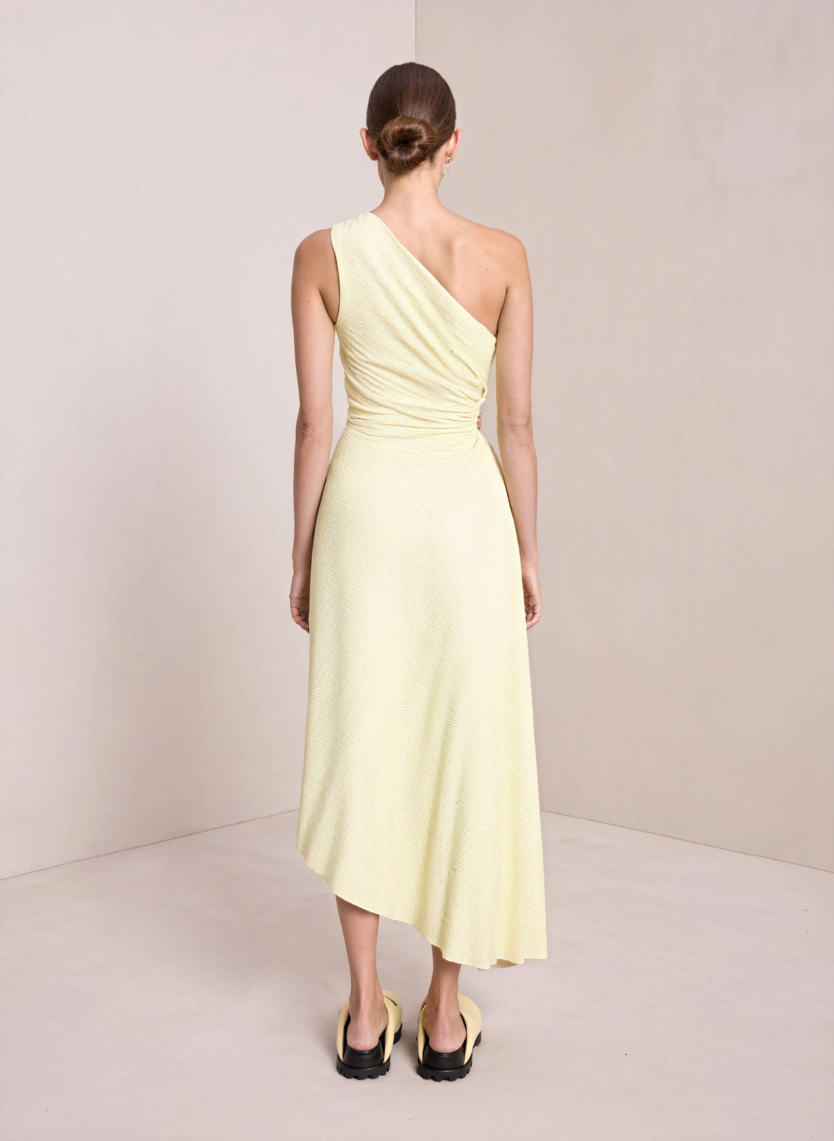 Vestido de Mujer Hombro Único Plisado Dobladillo Asimétrico, Estilo Elegante-83236-ab03510b-28b1-4691-a70c-24b553dabd62