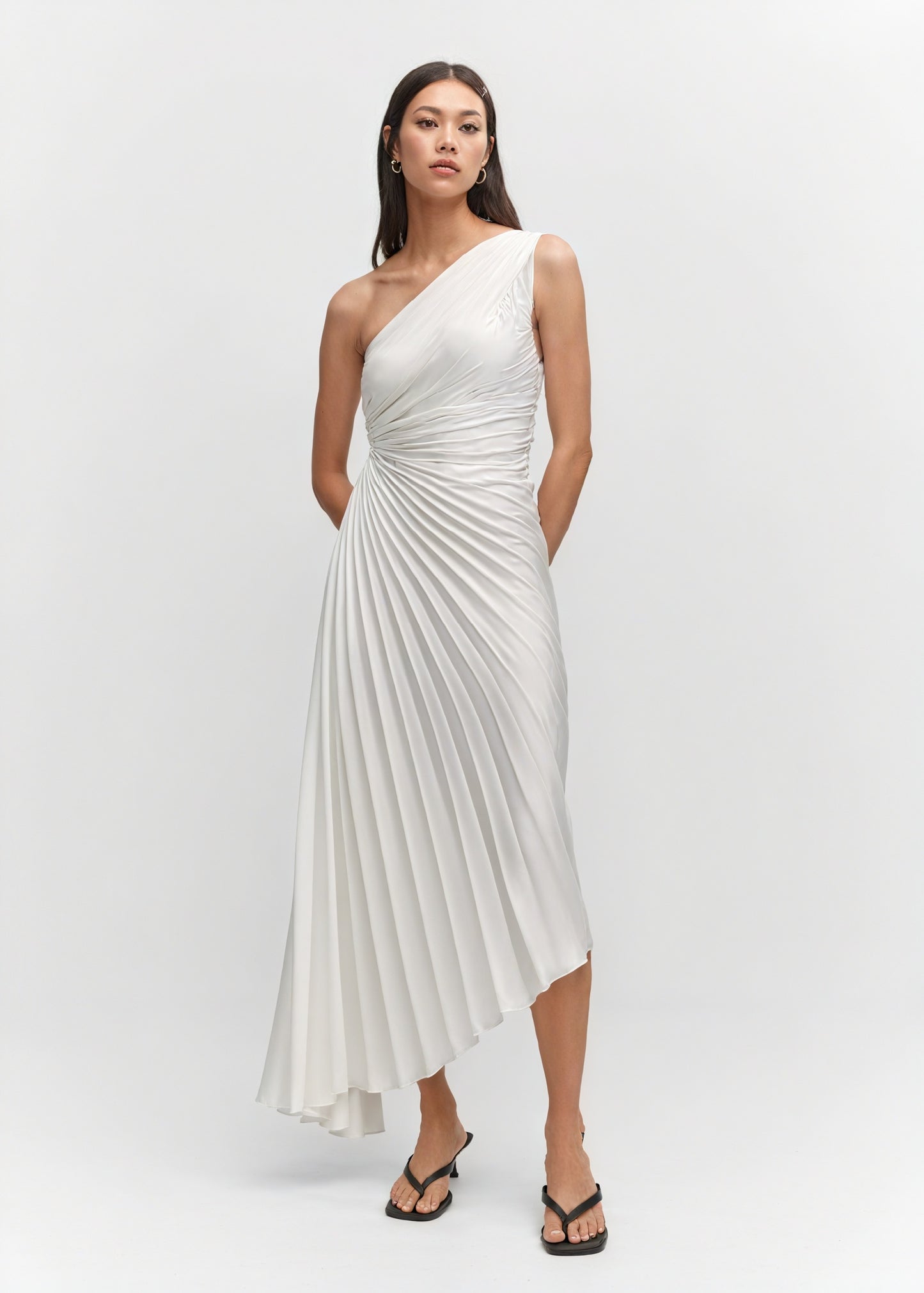 Vestido de Mujer Hombro Único Plisado Dobladillo Asimétrico, Estilo Elegante-83236-e9175566-6eb9-4518-b811-9418ceacd562