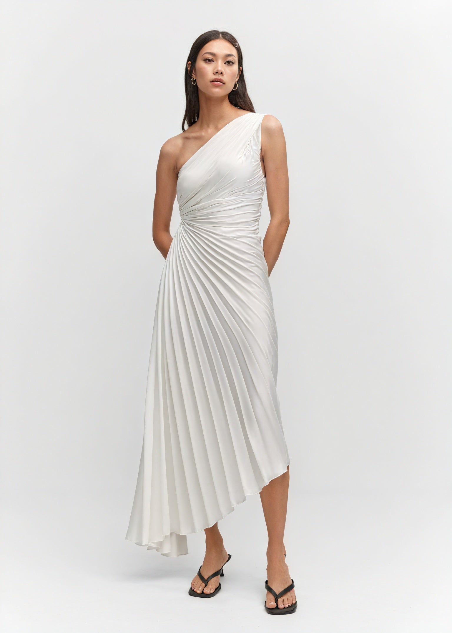 Vestido de Mujer Hombro Único Plisado Dobladillo Asimétrico, Estilo Elegante-83236-e9175566-6eb9-4518-b811-9418ceacd562