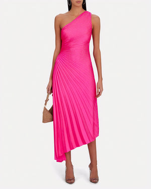 Vestido de Mujer Hombro Único Plisado Dobladillo Asimétrico, Estilo Elegante-83236-1201e41f-f140-4a7d-93ce-82e6321c6bb6