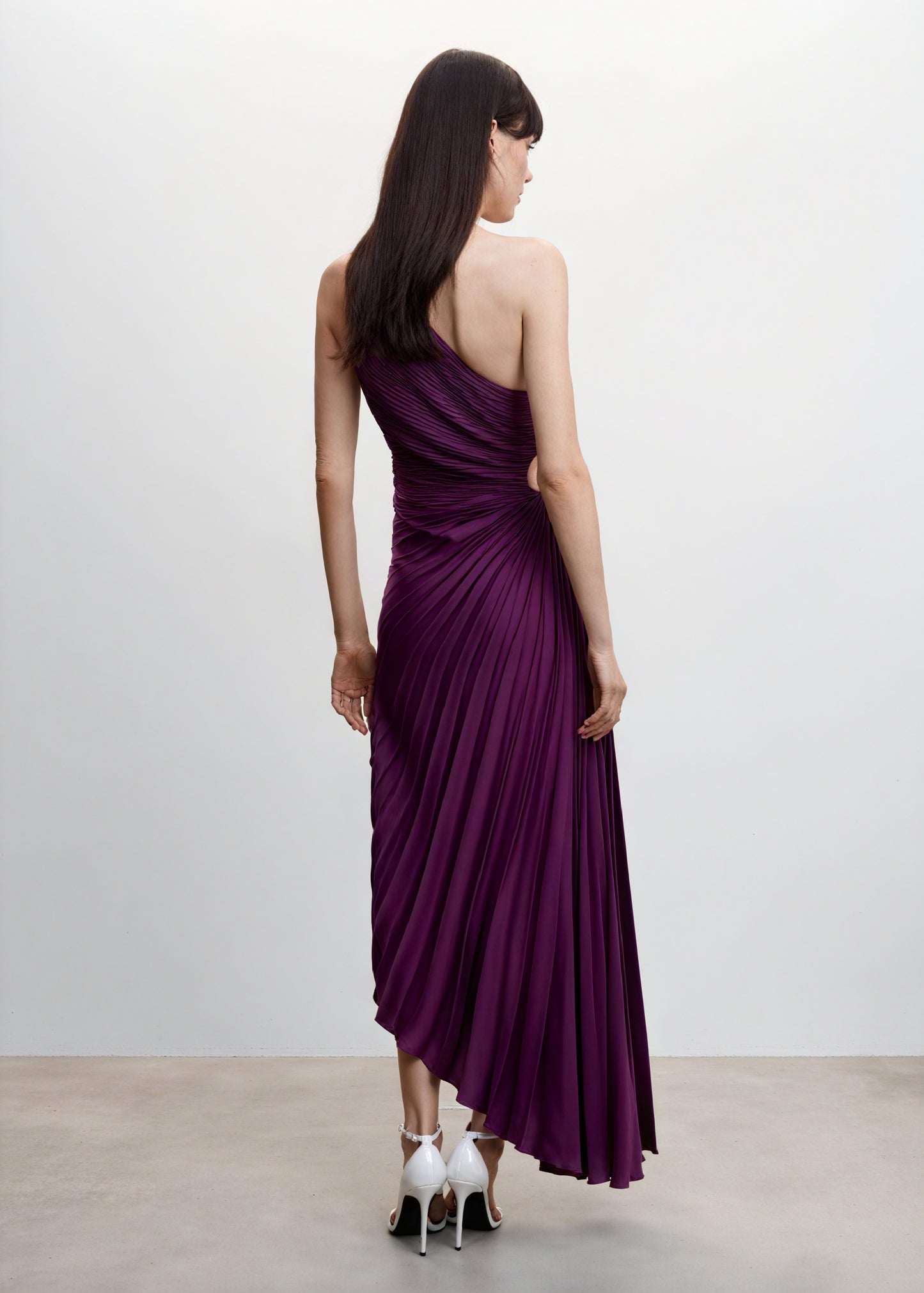 Vestido de Mujer Hombro Único Plisado Dobladillo Asimétrico, Estilo Elegante-83236-fc4c03f5-15b0-42d4-a10e-5c128129efc0