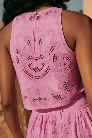 Vela Official Women's Pink Two-Piece Outfit – Halter Crop Top, Laser Cut Skirt with Slit-83273-8d2213a4-5cc5-48ab-972f-bc9b9ccf73d0