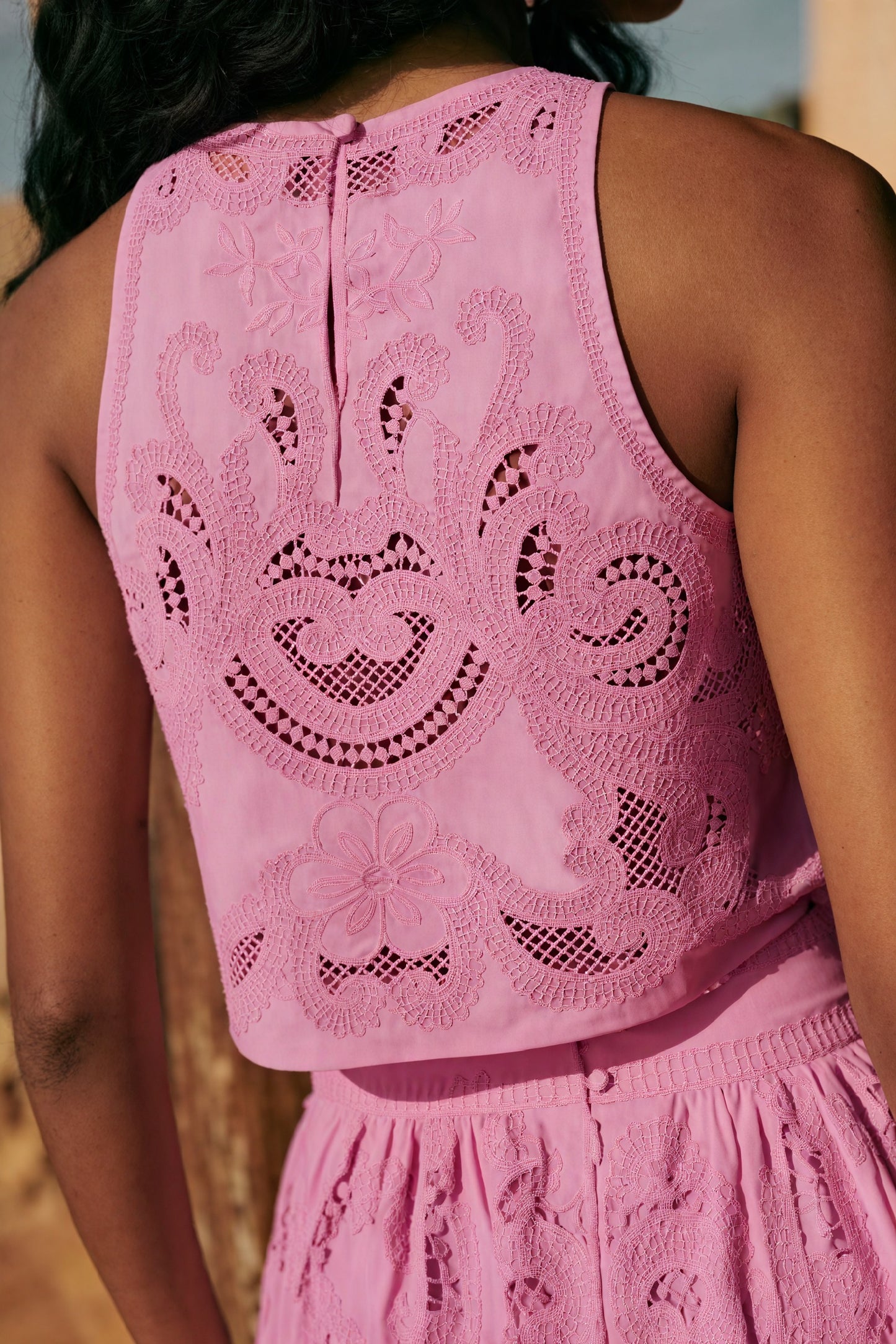 Vela Official Women's Pink Two-Piece Outfit – Halter Crop Top, Laser Cut Skirt with Slit-83273-8d2213a4-5cc5-48ab-972f-bc9b9ccf73d0