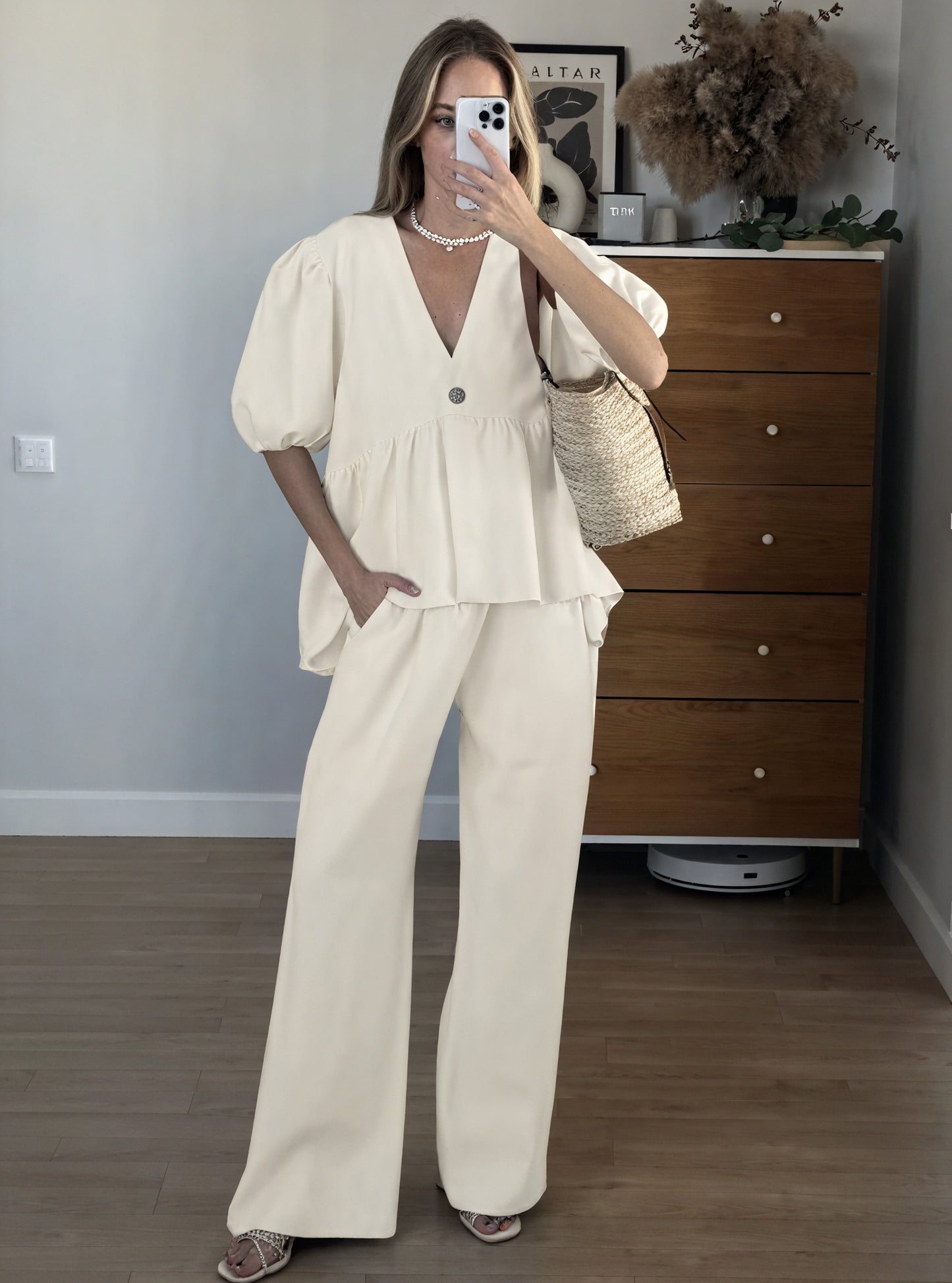 Vela Official Conjunto Dos Piezas Mujer – Lino Cuello V, Mangas Abullonadas, Pantalón Ancho S-XL-83274-fe2346f5-5339-486d-bede-aa530dbdcdb2